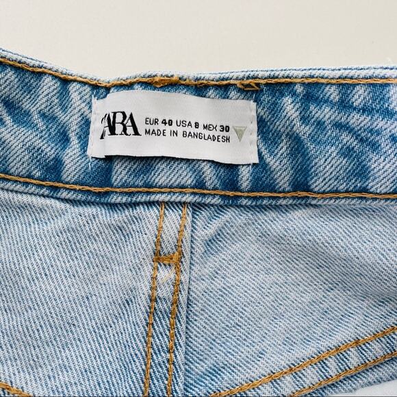 ZARA Light Wash Denim High Rise Mom Straight Jeans Roll Up Hem Vintage Shorts 8 - Picture 6 of 12